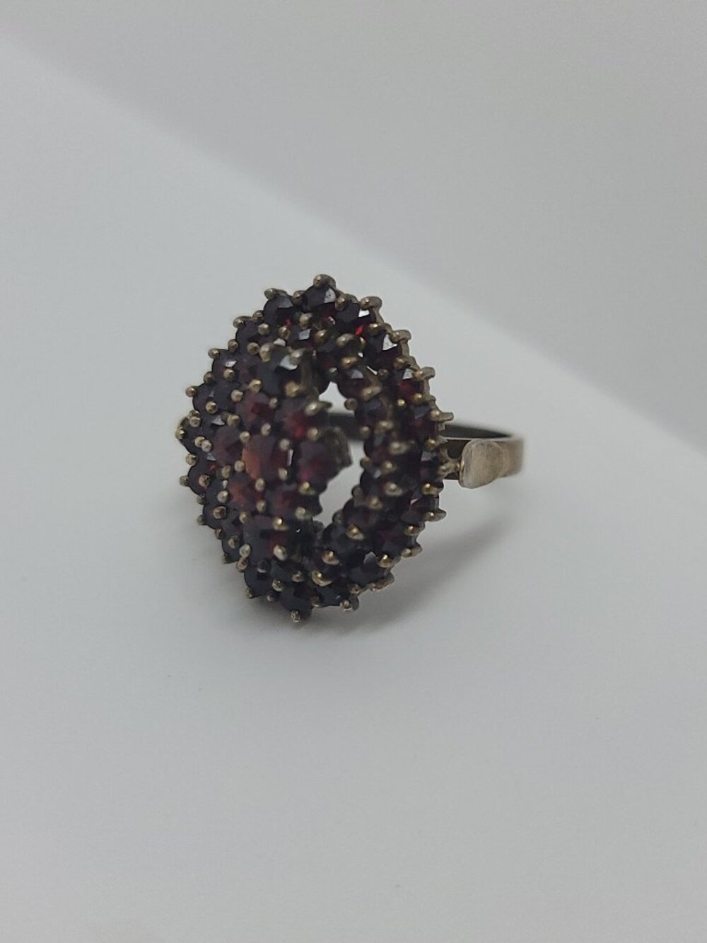 Antique Edwardian Sterling & Bohemian Garnet Cluster Ring - Picture 3 of 6